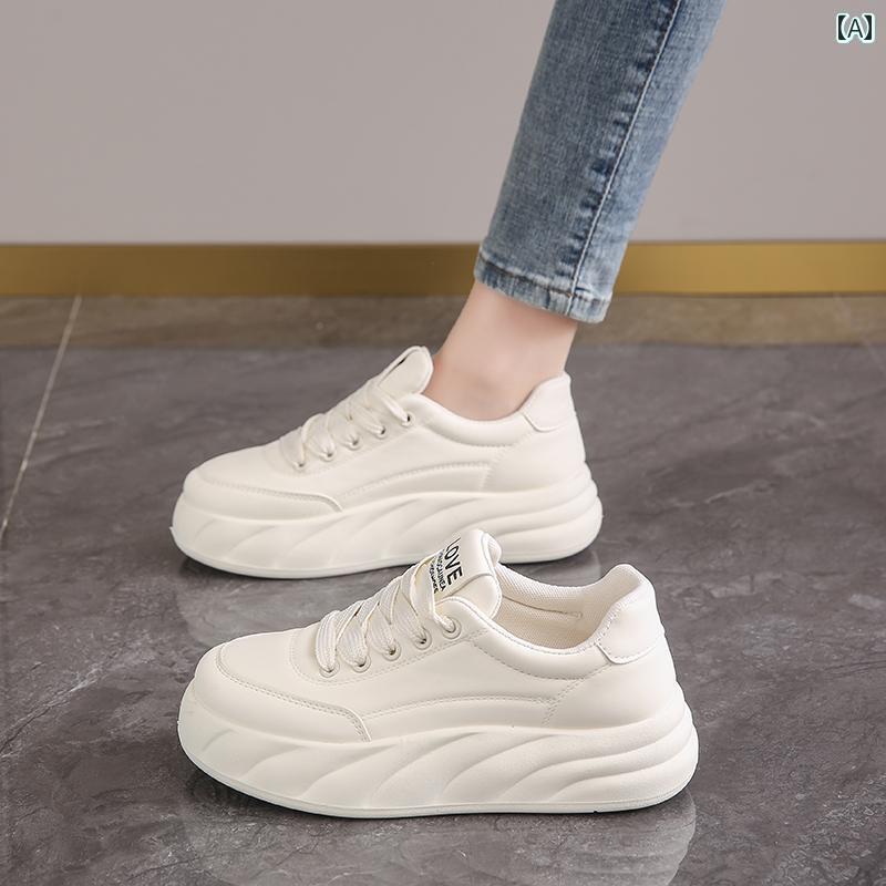 室内シューズ ウォーキングシューズ ランニングシューズ 2025 春 レディース 厚底 革 ホワイト シューズ カジュアル 万能 マタニティ サイズ 34 スポーツ スニーカー
