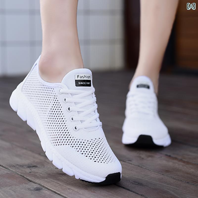 室内シューズ ウォーキングシューズ ランニングシューズ 夏 薄型 通気性 メッシュ シューズ レディース スポーツ 白 カジュアル 軽量 ランニング 婦人 靴