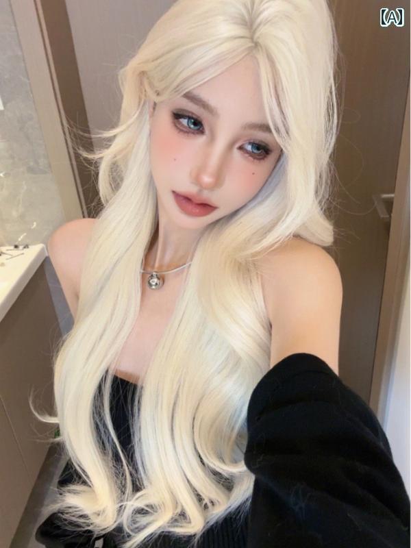 ウィッグ ロング ロングヘア 週末 エルサ スモール レース プラチナウェーブ カール 細 リペア ウィッグ ビッグ スカルプ フル ヘッド