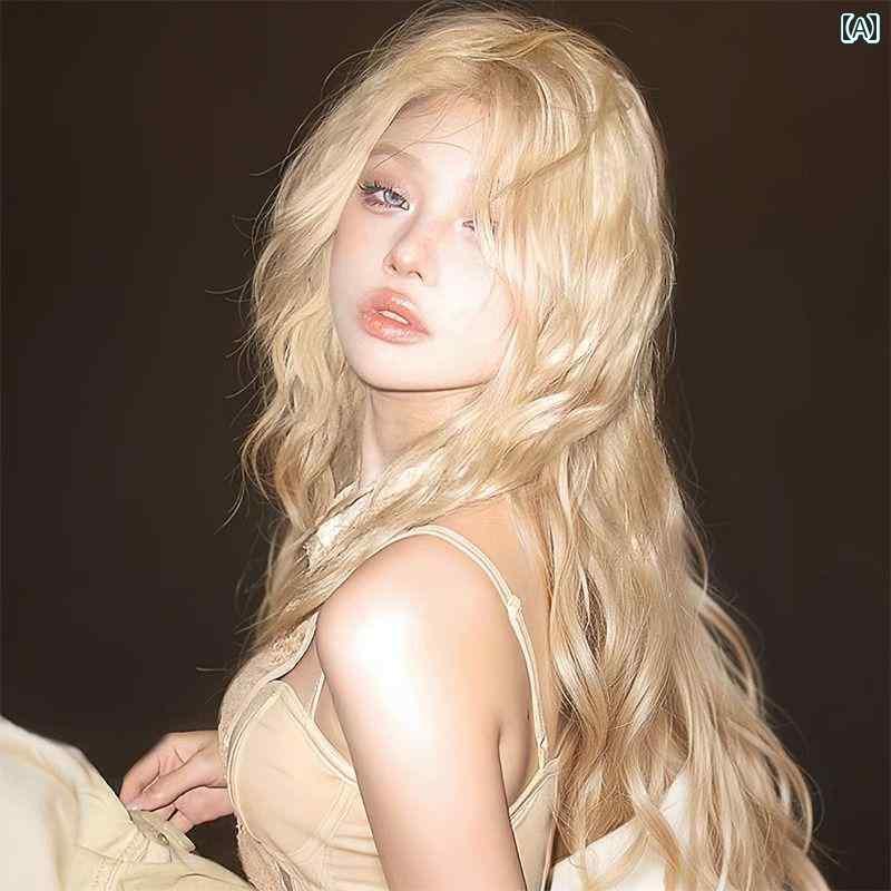 フルウィッグ かわいい ロング プラチナ ブロンドの ウィッグ 女性用 ロング ヘア カール ミドル パー..