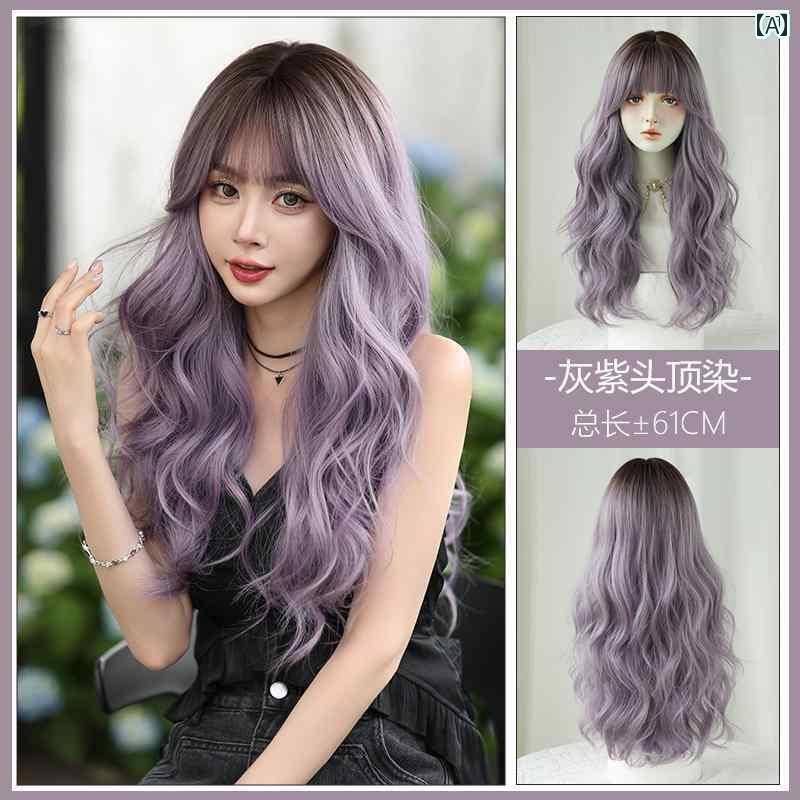 フルウィッグ かわいい ロング ウィッグ 女性 ロング ヘア 紫 フル ヘッド カバー コス ビッグウェーブ カーリーヘア ハロウィン シミュレーション 人 毛