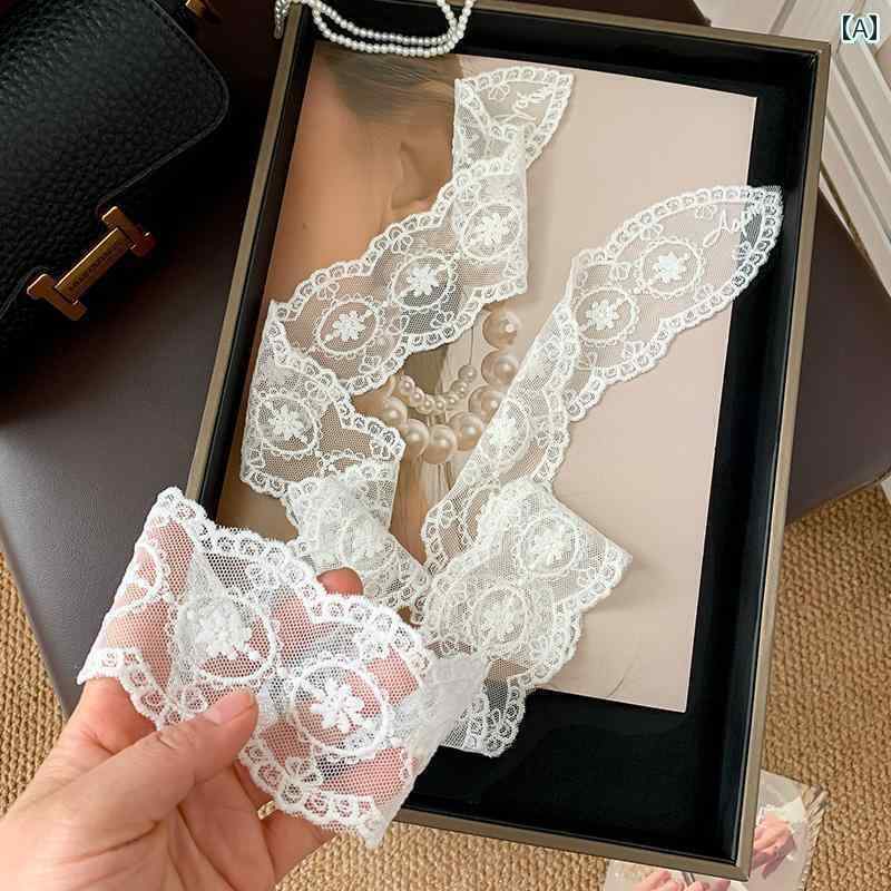 ヘアバンド ターバン レディース レトロ 白い レースの ロング シルクスカーフ 女性用 装飾 細めの ヘ..