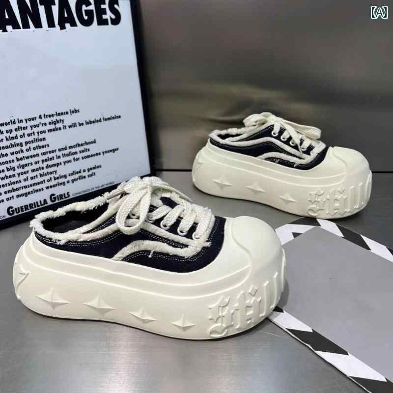 スリッポン スニーカー レディース の 商品の 厚底 キャンバス ハーフ スリッパ 女性 2025 春夏 醜い ..