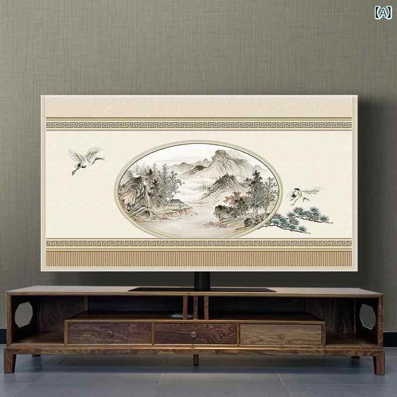 テレビカバー テレビガード オシャレ テレビ カバー セット 新 チャイナ風 液晶 55 / 65 75 80インチ 風景 画 吊り ダストカバー