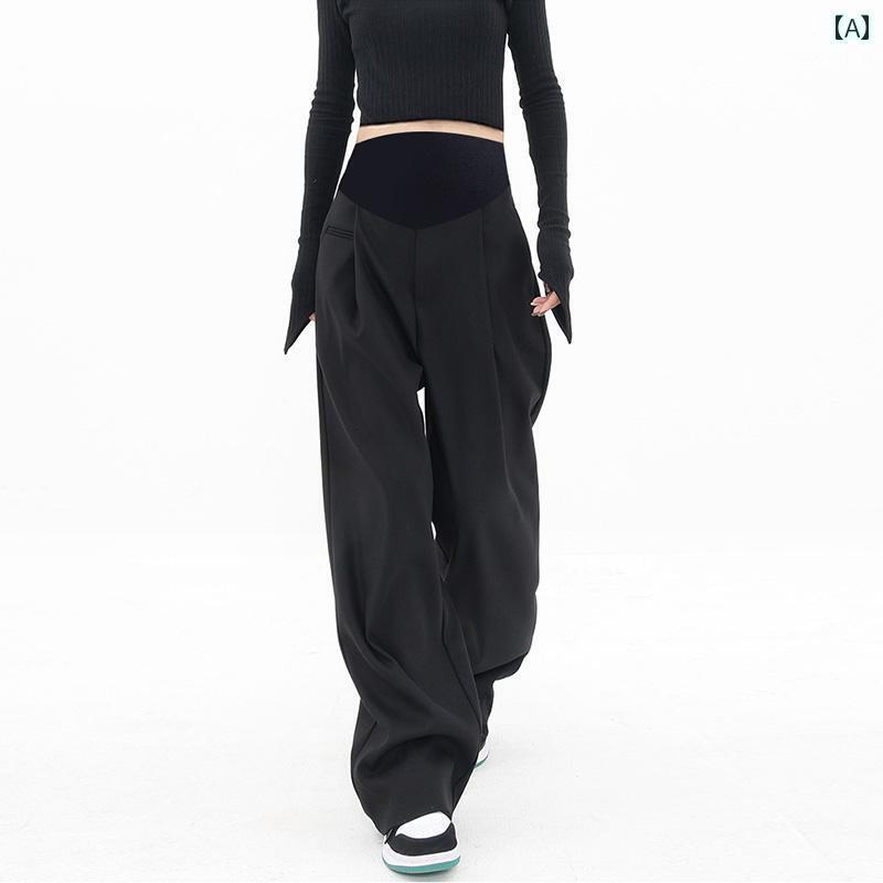 マタニティ ハイウエスト パンツ 妊婦用 パンツ 春秋 スーツ ワイド レッグ 夏 薄手 アウター カジュア..