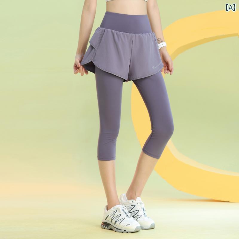 ガレギンス スポーツレギンス ヨガタイツ スポーツ ショーツ 速乾 ランニング クロップドパンツ フィットネス ヨガ レディース 2025 春夏 フェイク ツーピース タイツ