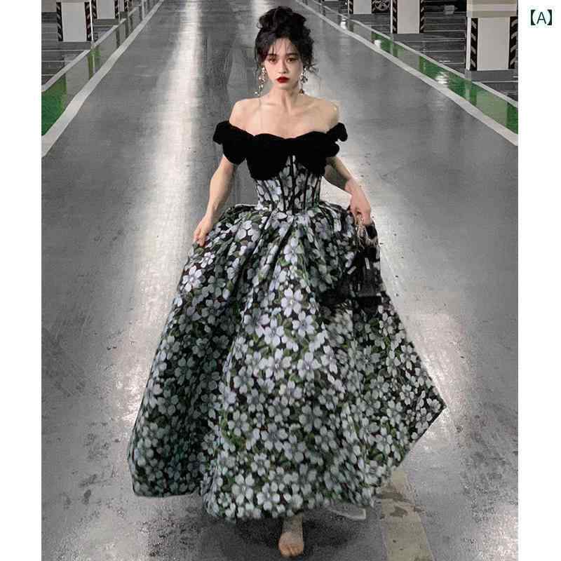 パーティードレス ロングワンピース ドレス レディース 黒い イブニングドレス 高級 な ホスト 成人 式 フランスの 晩餐 会 美術 試験の 学生の 卒業(4)