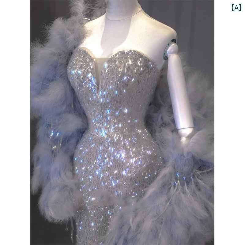 パーティードレス ロングワンピース ドレス シルバーの イブニングドレス 高級 感 財閥 令嬢の ディナー 年次 総会 フィッシュ テール スカート 婚約 花嫁の トースト ドレス 社交 界の