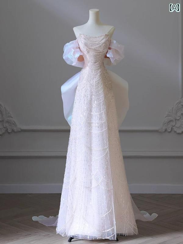 パーティードレス ロングワンピース ドレス ハイエンド ヘビーデューティー ライト ウェディングドレス..