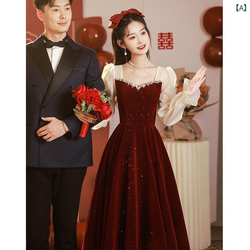 パーティードレス ドレスワンピース ロングワンピース トースト ドレスの 花嫁の 赤は 普段着と しても..