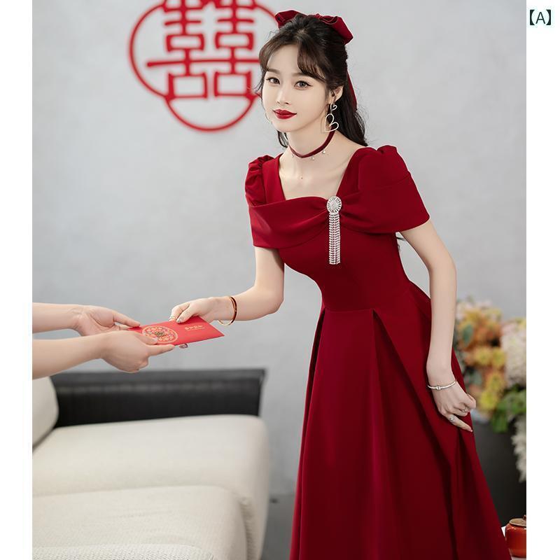 パーティードレス ドレスワンピース ロングワンピース 女性用 トースト ドレス 2025 春 レッド エンゲ..