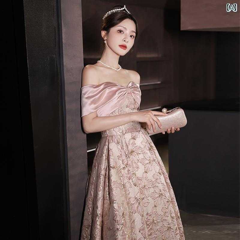パーティードレス ドレスワンピース ロングワンピース イブニングドレス 女性 2025 ピンクの 軽い 高級 婚約 ドレス
