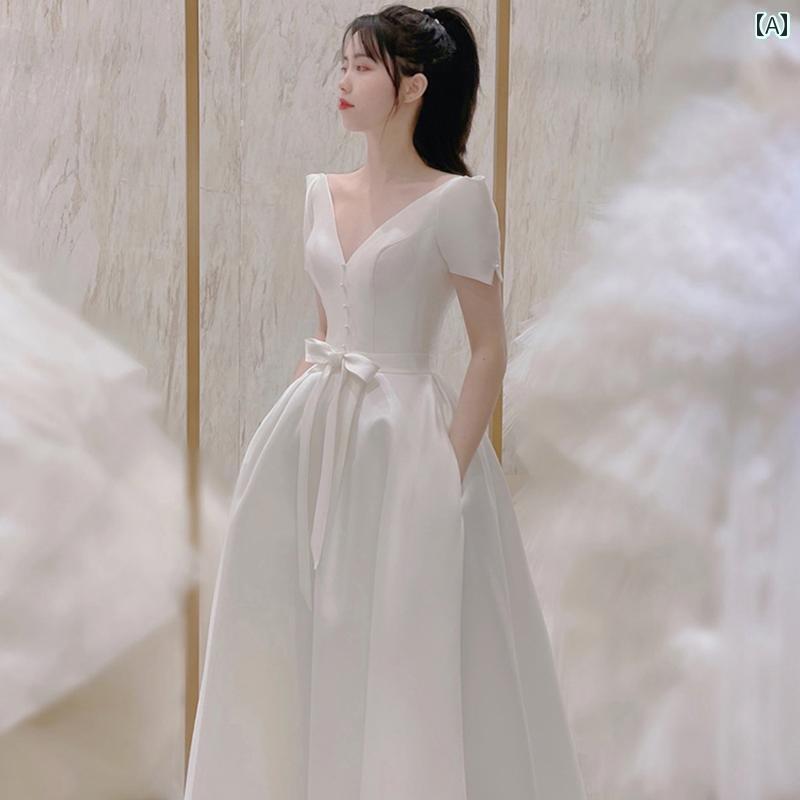 パーティードレス ドレスワンピース ロングワンピース 白い イブニングドレス サテン フレンチ エンゲ..