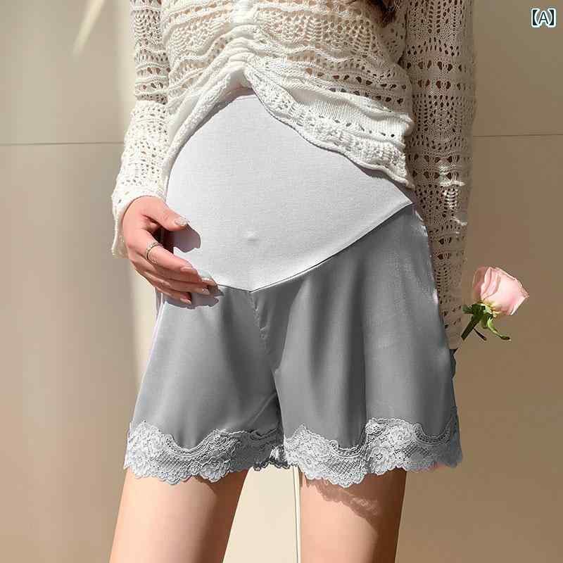 マタニティレギンス レギンス マタニティパンツ 妊婦用 夏用 安全 パンツ 冷感 レース レギンス 薄手 ..