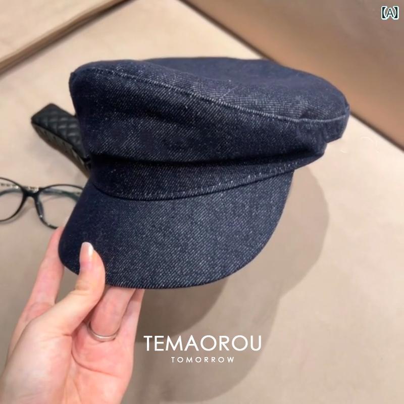 キャップ デニム ウィッシュ 加工 スタイルが 良いです 英国 風の レトロ ダーク デニムの ボクサー ハット 女性用 春夏 旅行用 ニューズ ボーイ