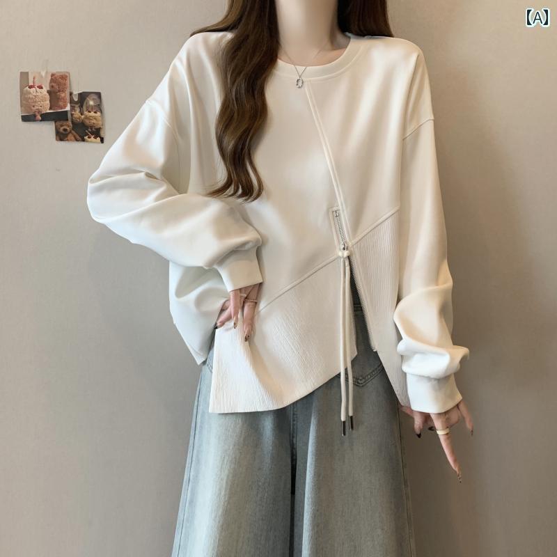 レディース トップス 女性用 イレギュラー スウェットシャツ 春秋 2025 大きいサイズ mm ジッパー スリ..
