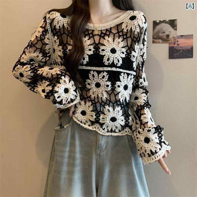 レディース トップス フック フラワー 長袖 ニットカーディガン 女性用 早春 大きいサイズ やや 太めの..