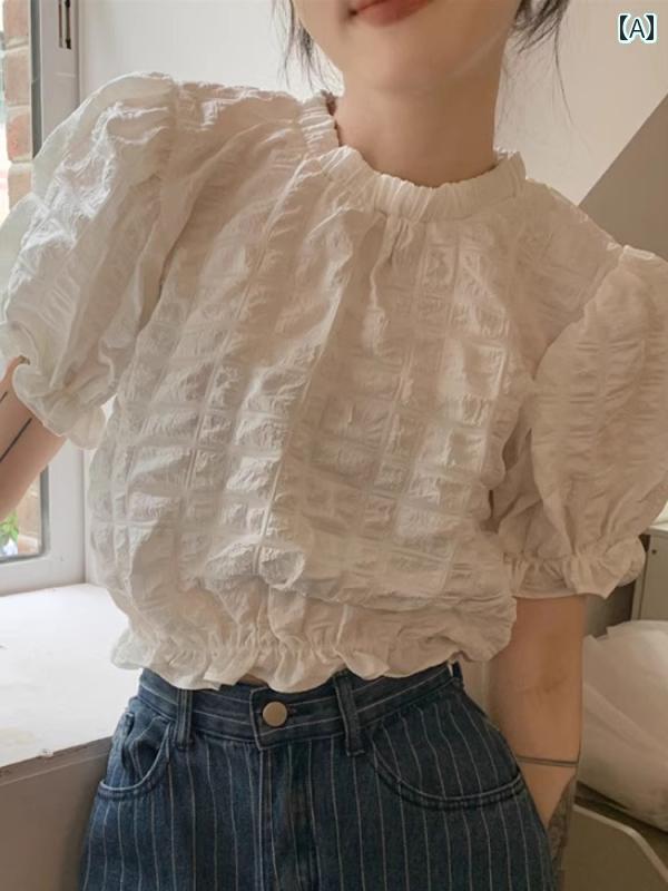 レディース トップス オシャレ 春 ホワイト 半袖 シャツ 2025 レディース 夏 黒 パフスリーブ フレンチ ハイエンド ショート トップ