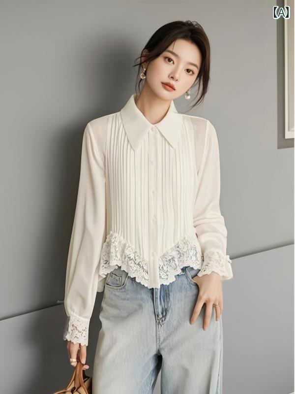 シャツ ブラウス レース フリル 韓国 フレンチ シフォン ホワイト シャツ レディース 2025 新 ホット スタイル ハイエンド ラグジュアリー 年齢を 減らす な レース トップ