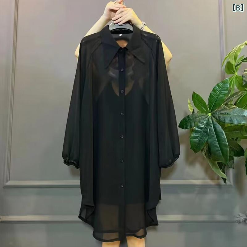 シャツ シャツワンピ レース 韓国 ビッグサイズ 大きいサイズ ドルマン ロングシャツ 大きめ サイズレディース ロング カジュアル 長袖 トップス プラス 太った ステーション スリム シャツ