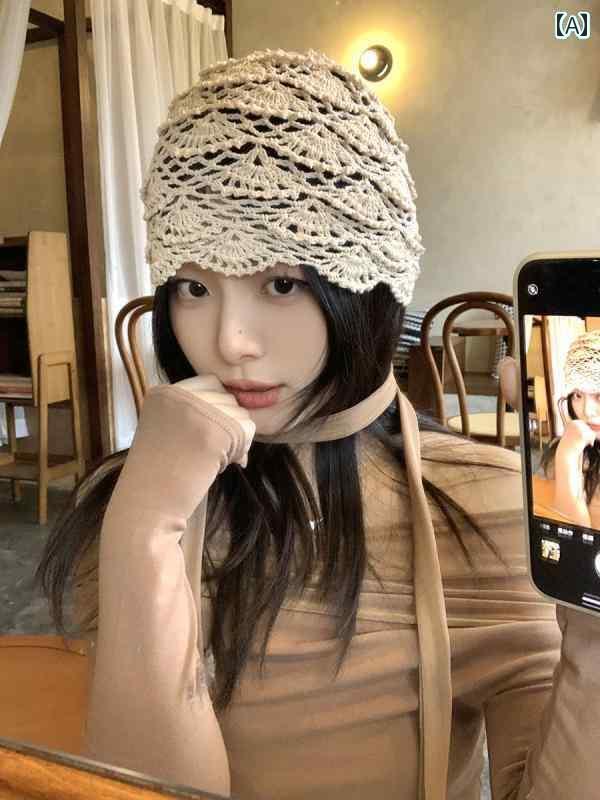 ビーニー ニット帽 帽子 スネイル パパの 手編み ニット 帽 女性用 2025 春夏 薄手 通気性 甘口 包 頭