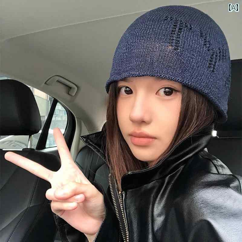 ビーニー ニット帽 帽子 韓国 ブロガー ドーム型 プルオーバー ニット 帽 女性用 カー リング 文字 帽..