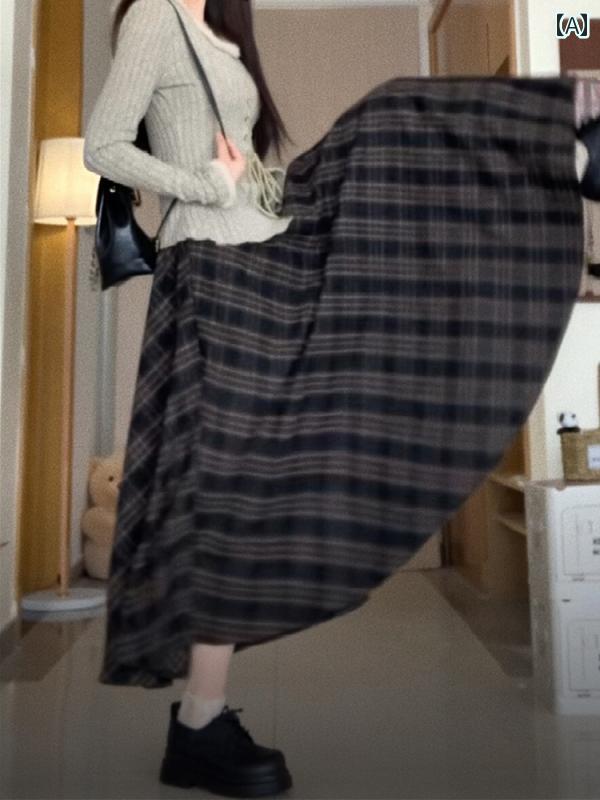 Aライン スカート ワンピース ひざ丈 ロング 韓国 Aライン スカート ワンピース ひざ丈 ロング 韓国 コート 付き 女性用 マイ ラード チェック スカー...