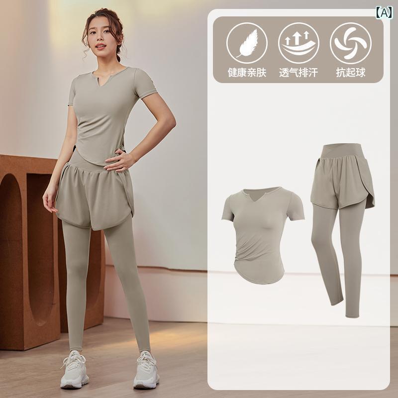 ヨガウェア ヨガパンツ ヨガ 女性用 フィットネスウェア 春夏の プロ用 ピラティス トレーニング 半袖 トップス ランニング スポーツ ヨガ スーツ 朝の ランニングウェア