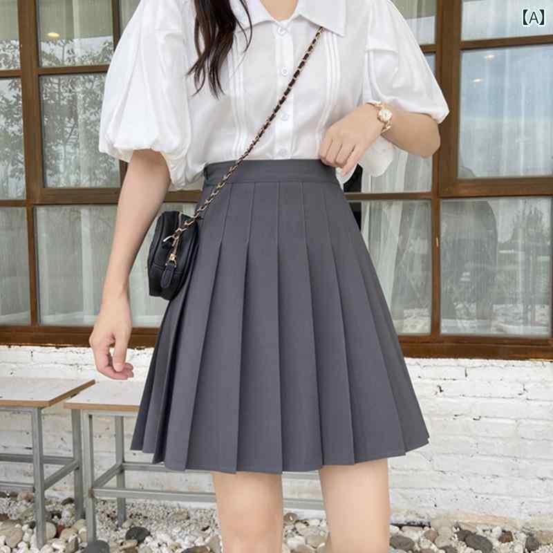 スカート プリーツスカート ショートスカート スリム 弾性 ウエスト プリーツスカート 春夏 ミッド スカート a ライン グレー ハイウエスト 黒 大きめ サイズ M