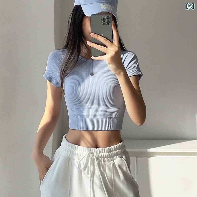 ヨガウェア ヨガパンツ ヨガ クラウド シェル 胸 パッド 付き ヨガ ウェア レディース 夏用 スポーツ フィットネス 半袖 スリムフィット ランニング カジュアル ショート 丈 トップス