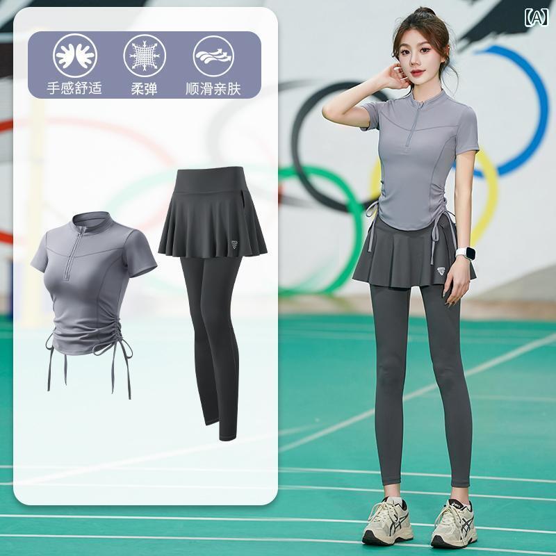 ヨガウェア ヨガパンツ ヨガ アウトドア プロ モーニング ランニング スーツ 夏 レディーススポーツ バドミントン スリム 速乾 汗 トレーニング 半袖