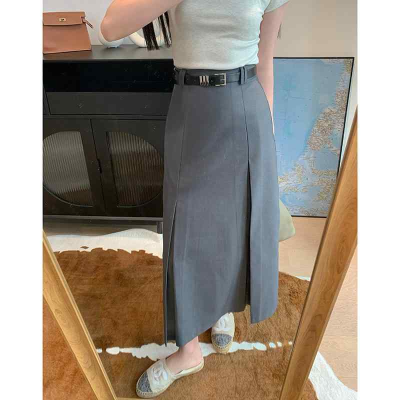 スカート ロングスカート マキシスカート ベイカースカート ロング Tubai のの グレーの プリーツ スーツ スカートの ドレープ テクスチャ スカート aライン スカートは ヒップを カバー し 真ん中と 長い スタイルで スリムに 見えます(4)