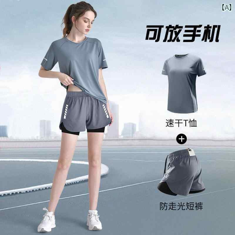 ヨガウェア ヨガパンツ ヨガ 女性用 スポーツ スーツ 夏用 マラソン ランニング ヨガ 速乾 半袖 トレーニング 大きいサイズ フィットネスウェア