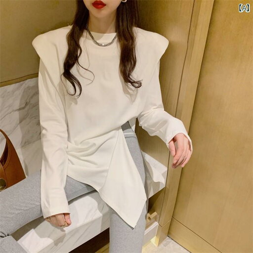 レディース トップス ミディ丈 ゆったり 女性用 ホワイト 長袖 Tシャツ 綿 ロング ヒップ カバー 不規則な スリット ベルベット インナーレイヤリング シャツ ショルダーパッド トップ レディース トップス ミディ丈 ゆったり 女性用 ホワイト 長袖 Tシャツ 綿 ロング ヒップ カバー 不規則な スリット ベルベット インナーレイヤリング シャツ ショルダーパッド トップ