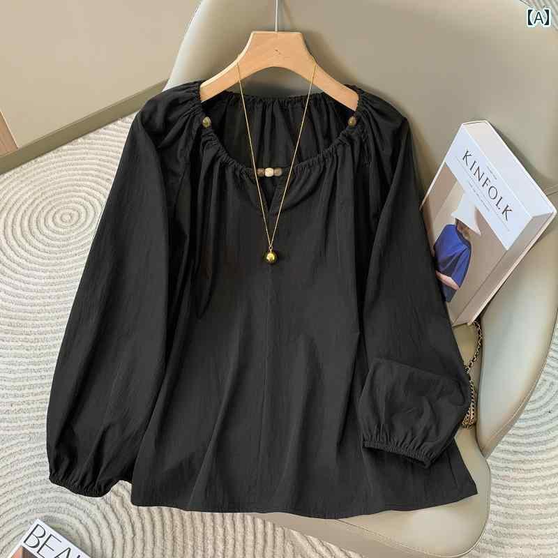 レディース トップス 大きいサイズレディース 春 MM フレンチ パフスリーブ カジュアル シャツ ゆったり お腹 カバー 万能 トップス