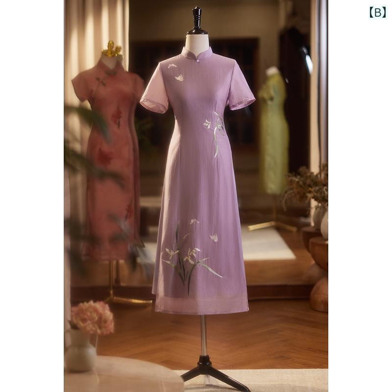 ドレスワンピース ロングスカート ドレス グリーン アオザイ チャイナ ドレス 夏の 2024 チャイナ風 中華 風 母親の ドレスで スリム