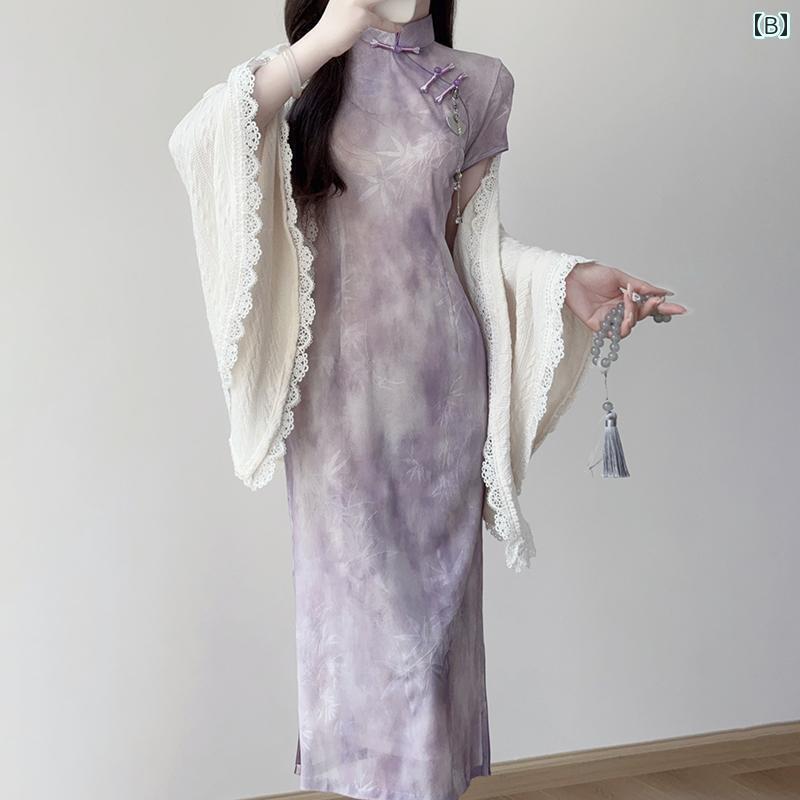 ドレスワンピース ロングスカート ドレス ティン ユエ リン チャイナ ドレス 2025の ハイエンド 高貴で エレガントな 紫色の チャイナ風 若見え 女性