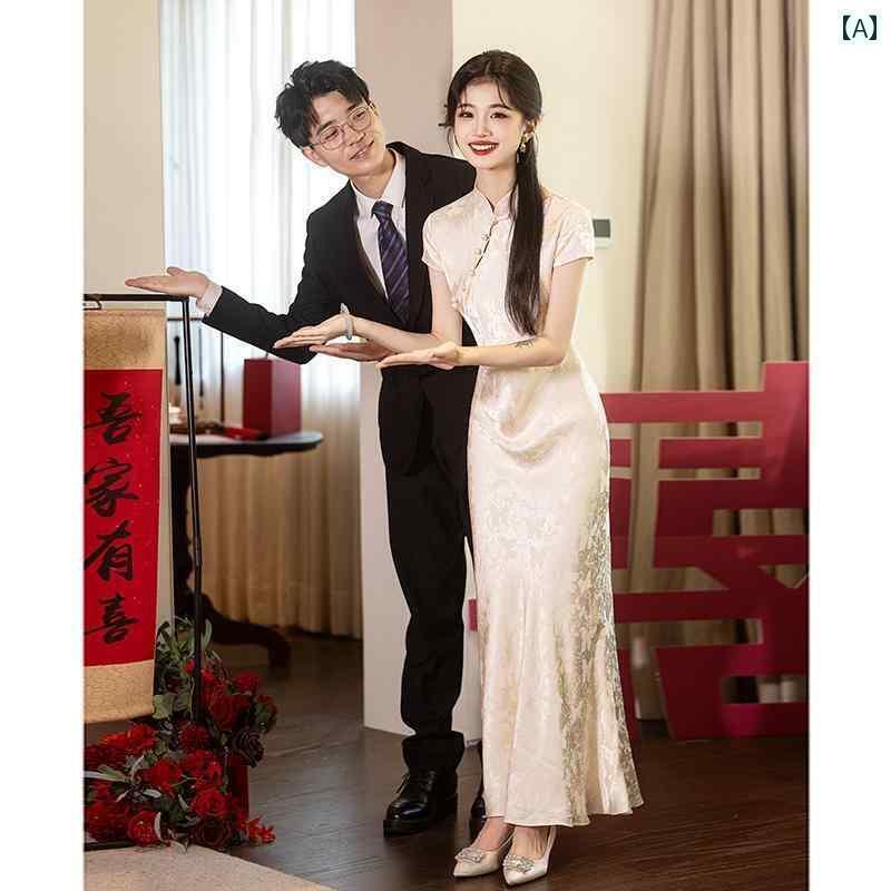 ドレスワンピース ロングスカート ドレス 夏 明 シャンパン チャイナ ドレス トースト 2025 美しい フ..