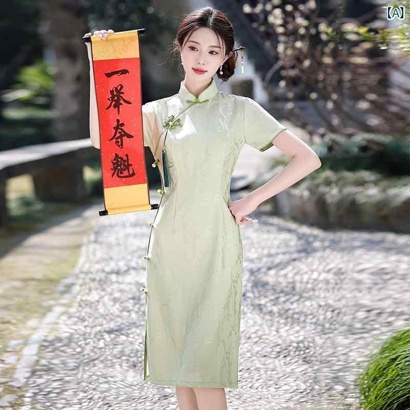 ドレスワンピース ロングスカート ドレス 受験 生を 送る 緑の チャイナ ドレス 2025年の 大学 入試と ..
