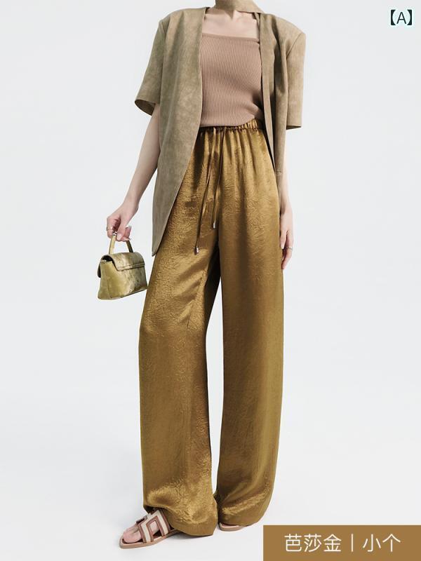 パンツ レディース ワイドパンツ 金箔 アセテート ドレープ パンツ レディース 夏 高級 エア ハイウエスト サテン 新 チャイナ風 民族 風 冷感 ワイド レッグ