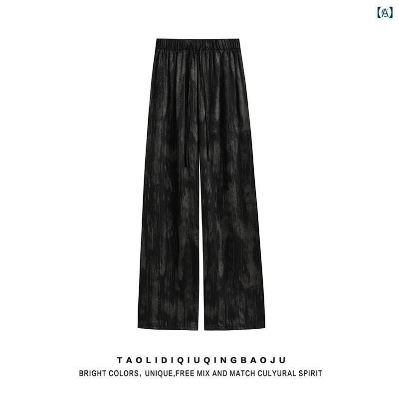 パンツ レディース ワイドパンツ 冷感 アセテート サテン パンツ レディース 夏 インク タイ ダイ カジュアル ワイド レッグ トール ストレート ドレープ モ ッピング