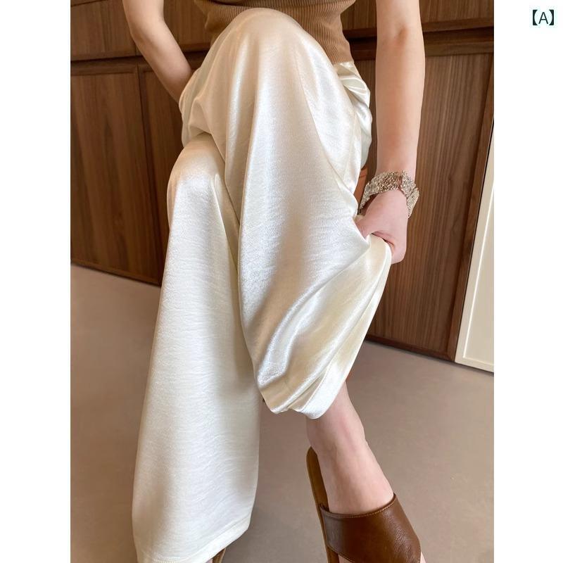 パンツ レディース ワイドパンツ ホワイト アセテート サテン ドレープ ワイド レッグ パンツ レディー..