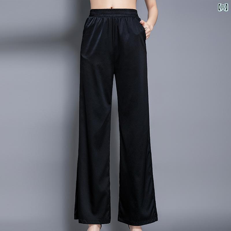 パンツ レディース ワイドパンツ 厚手 シルク パンツ レディース シルクサテン ドレープ ワイド レッグ 伸縮性の ある ハイウエスト スリム カジュアル マルベリー レディースパンツ