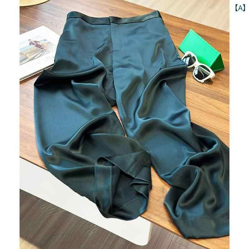 パンツ レディース ワイドパンツ マークさん 良い ものを 共有 してくれてありがとう 2025夏に 着用 できる 高級 ダーク グリーンの アセテート サテンを 使用 した ワイド レッグ パンツ。 ストレート レッグの フロア 丈