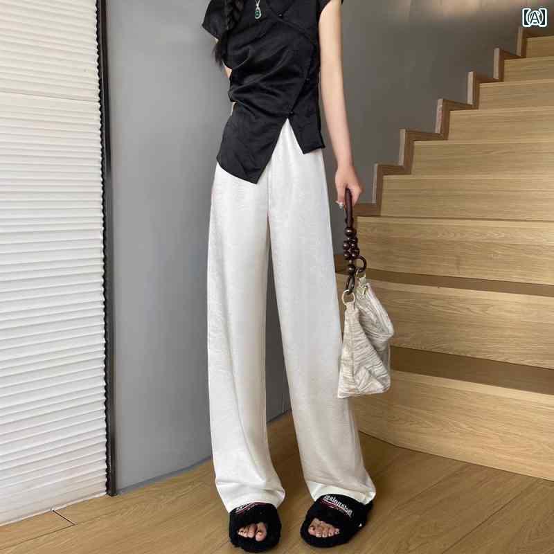 パンツ レディース ワイドパンツ 150 cmの 小柄な レディース 高級 衣装 8 ポイント アセテート サテン ストレート ワイド レッグ パンツ 夏の 薄手 ドレープ 9 145 cm