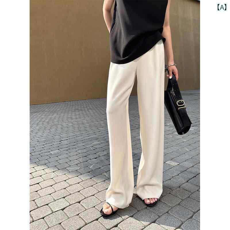 パンツ レディース ワイドパンツ 夏に 活躍 する レディース アセテート サテン カジュアル ワイド レッグ パンツ 高級 冷感 クール ドレープ 日焼け防止 ストレート モップ
