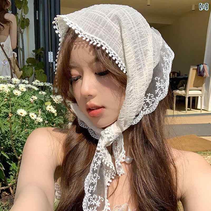 バンダナ おしゃれ レディース 女性用 レース スカーフ フレンチ レトロ ヘッド ヘア バンド フード ロ..