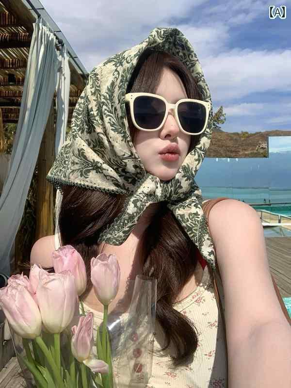 バンダナ おしゃれ レディース 2025 春夏の 女性用 レトロ エスニックの コットンシルク スカーフ ビー..
