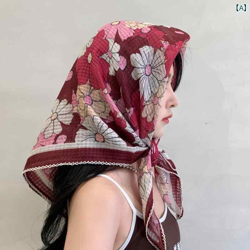 バンダナ おしゃれ レディース の 花柄 コットンと リネンの スクエア スカーフ 90 cm 畑 仕事用の ガ..