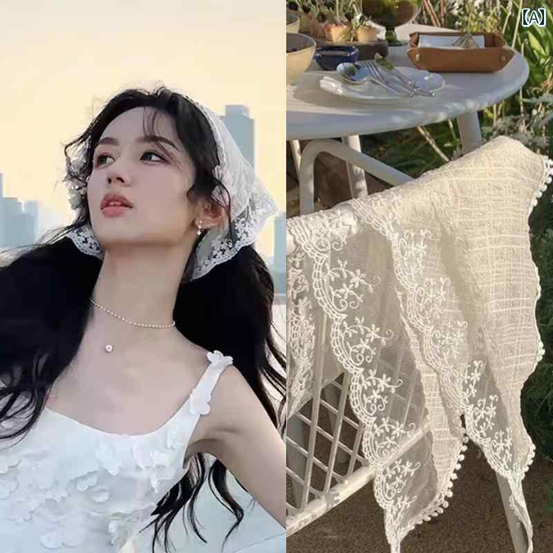 バンダナ おしゃれ レディース 周 イエ 同じ フランスの 田園 風 レースの スカーフ 女性 2025 三角形..